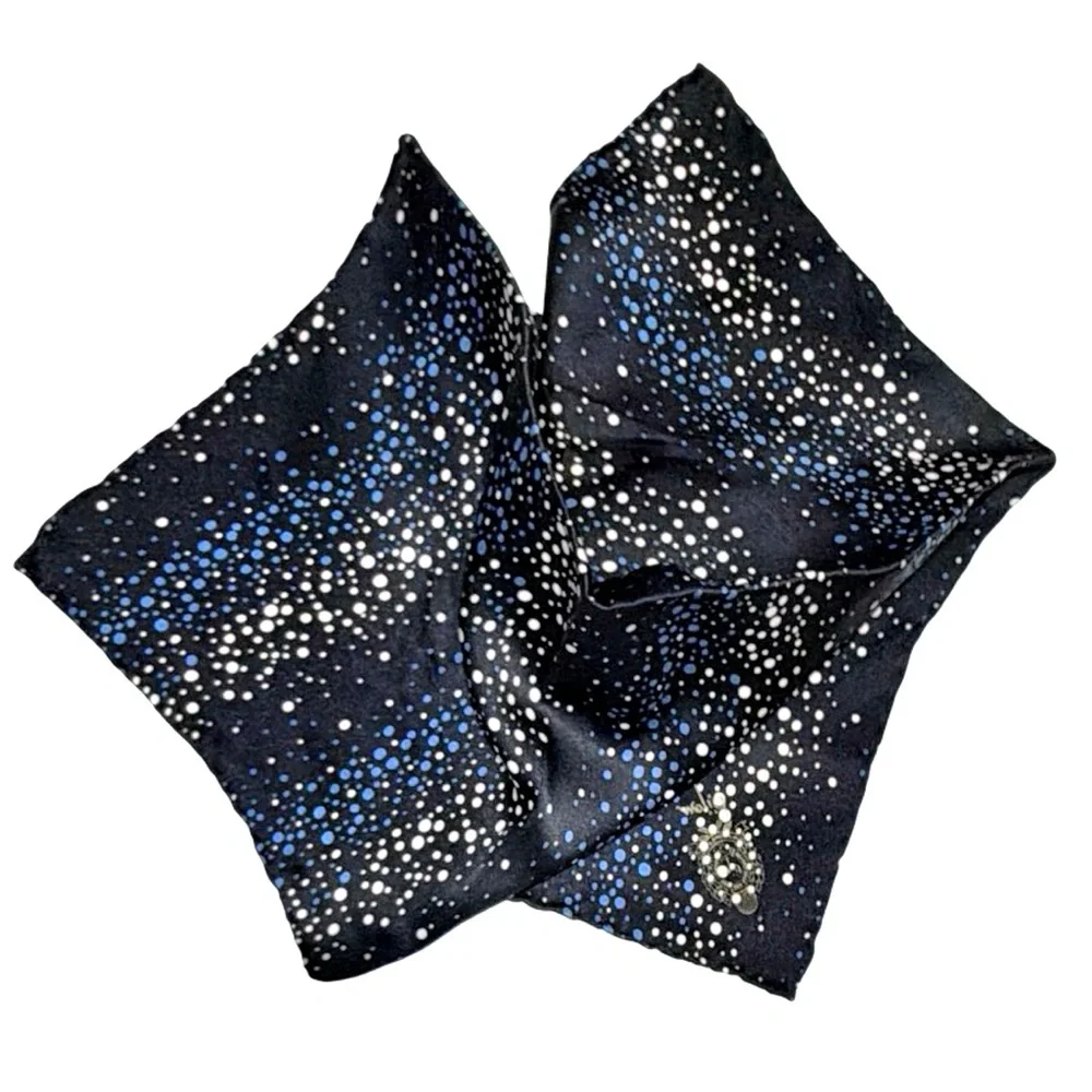 Bijan 100% Silk Pocket Square | Galaxy Pattern | Designer Crest | 13" x 13” - Picture 7 of 9